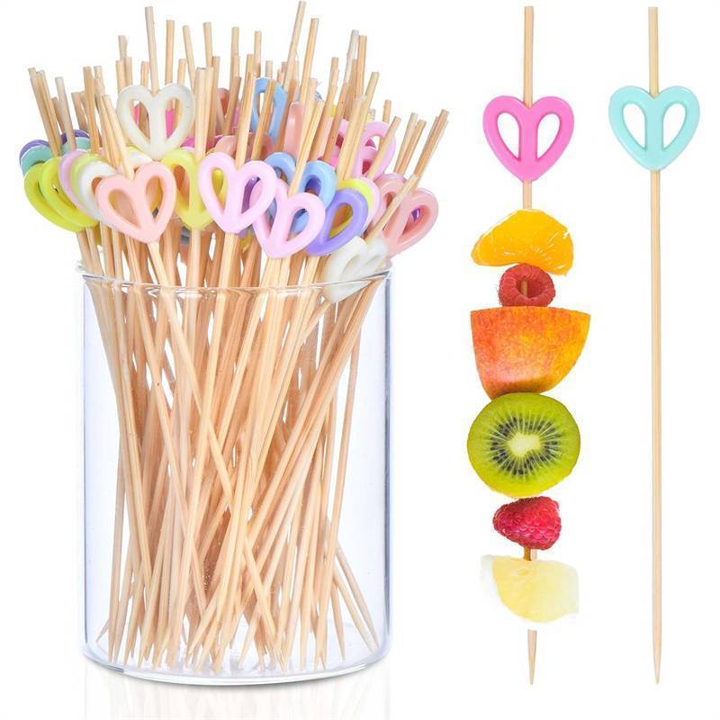 100 Peças Espetos De Bebida De Coração De Bambu Multicolorido Cotail Dente Para Decoração De Comida De Casamento De Aniv