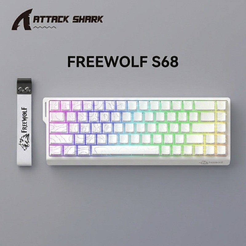 FreeWolf S68 Teclado Com Fio RGB 68 Teclas Mini Portátil Para Jogos Tipo-C Cabo