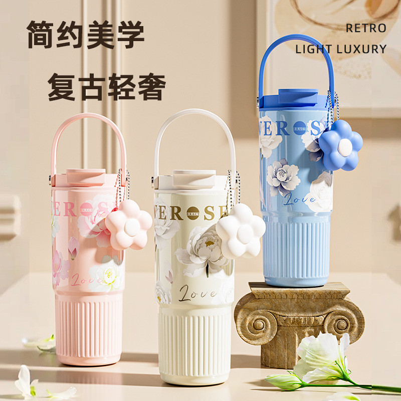 Copo térmico de grande capacidade, copo de água para meninas, canudo de alto valor, copo mestre de gelo, portátil, garra
