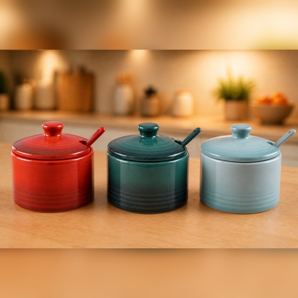 Açucareiro De Cerâmica Le Chef Com Colher 200ml Hauskraft Premium