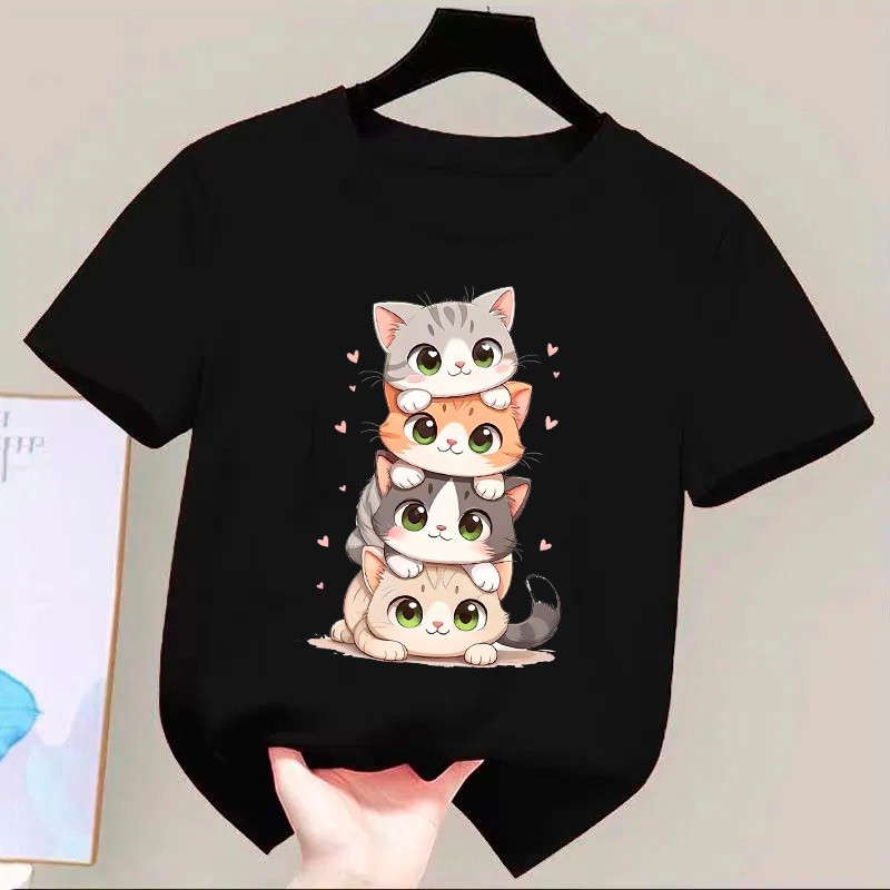 Camiseta Infantil Estampada Gatinhos Fofos – 100% Algodão, Confortável e Moderna