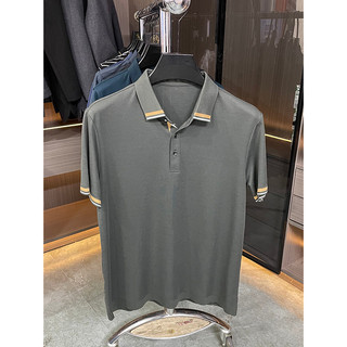 [Dou's House] Lyocell + mistura de algodão simples refrescante masculino verão lapela manga curta camisa POIO masculina