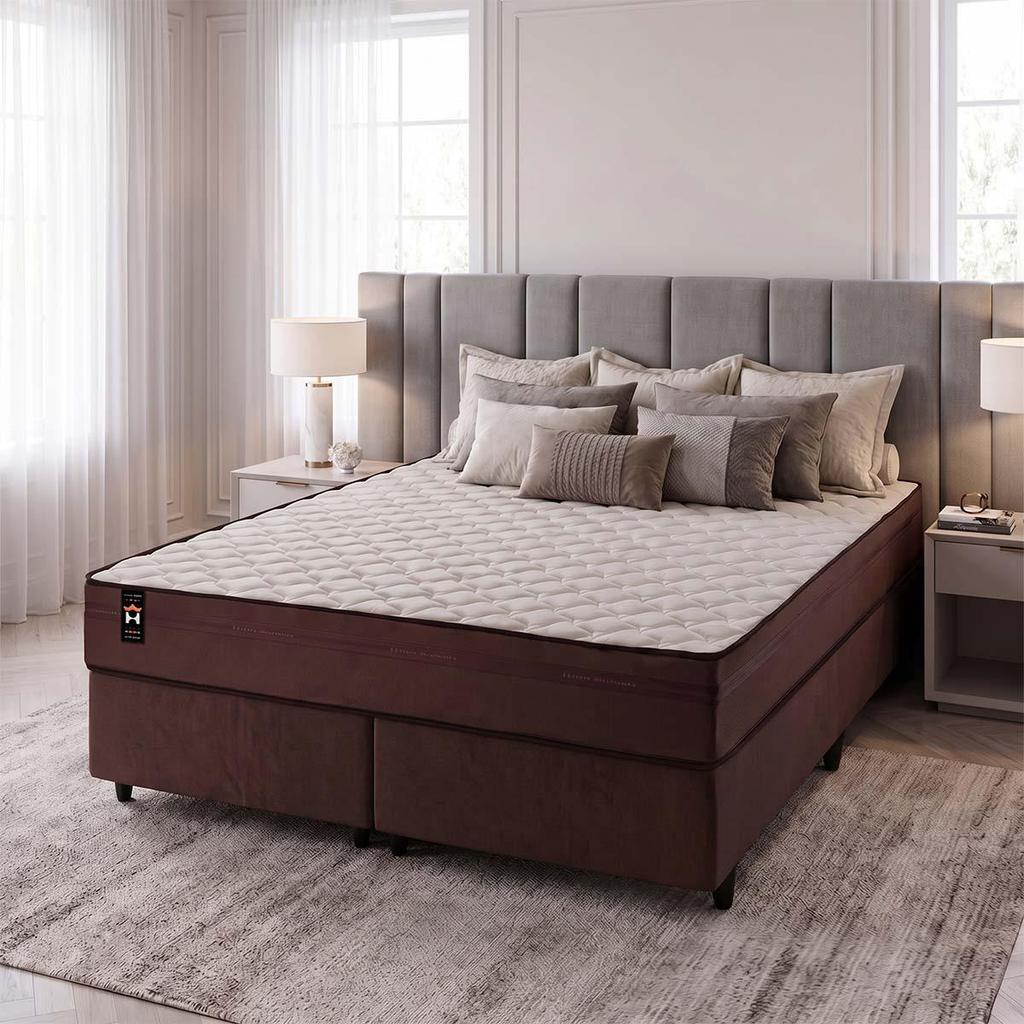 Conjunto Cama Box Espuma Atlanta Marrom Queen 158x198x62