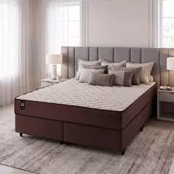 Conjunto Cama Box Espuma Atlanta Marrom Queen 158x198x62