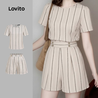 Lovito Cintura Alta Casual Conjuntos de Shorts Botão Primavera/verão Conjuntos de Shorts Cáqui para Mulheres L171ED408