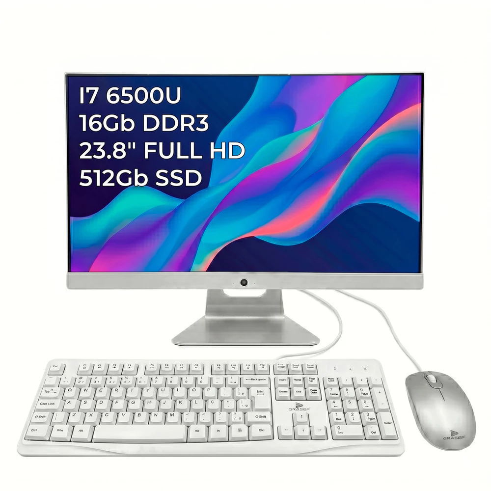 All In One Intel Core I7 6ª Geração SSD M.2 512GB 16GB RAM 1600MHz Tela 23,8” 1920x1080 Full HD WebCam Teclado+Mouse