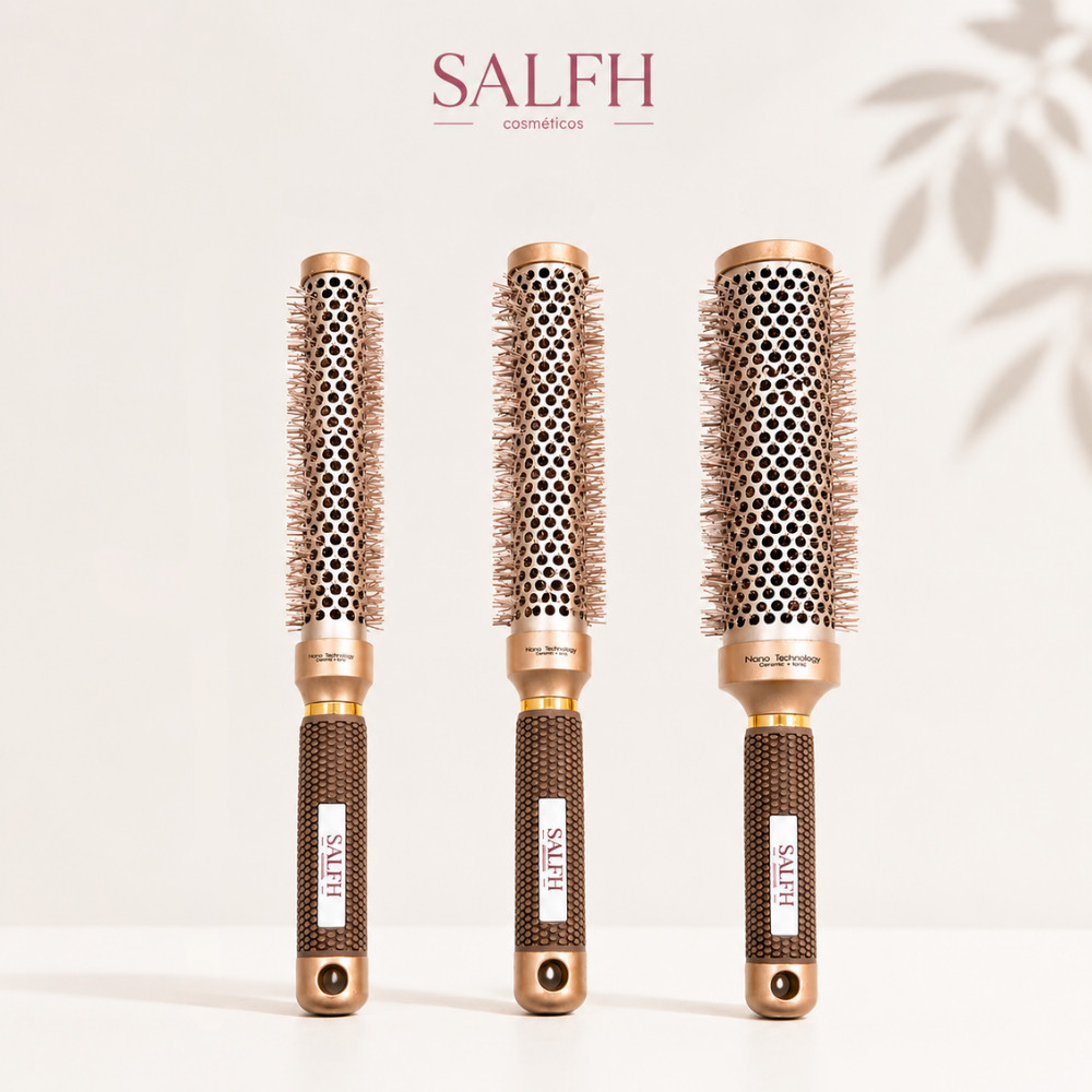 Escova de Cabelo Alongada Térmica Profissional Vazada Escova Longa Cabo Emborrachado Salfh