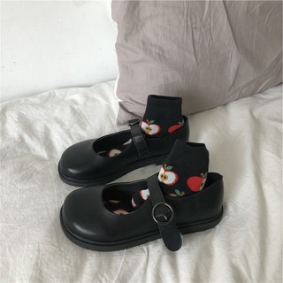 Versão coreana ulzzang cabeça grande bonito dedo do pé redondo Retro britânico único sapatos All-Match estudante primave