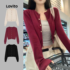 Lovito Casual Cardigãs De Festa Com Botões Cardigãs Vermelhos Para Mulheres No Outono/inverno LNA126013