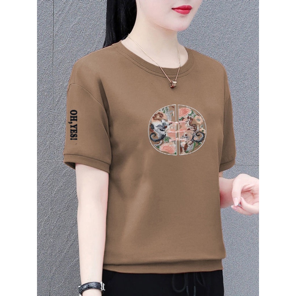 100% algodão camiseta de manga curta novo estilo chinês feminino 2024 novo estilo verão estilo nacional moda Casual meia