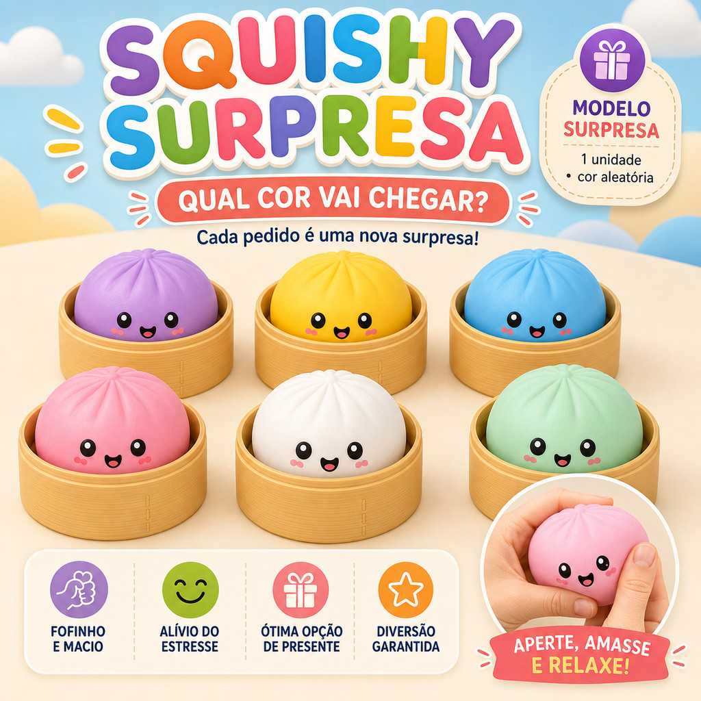 Squishy Pãozinho Surpresa 8,5 cm Brinquedo Sensorial Antiestresse Macio Cor Aleatória