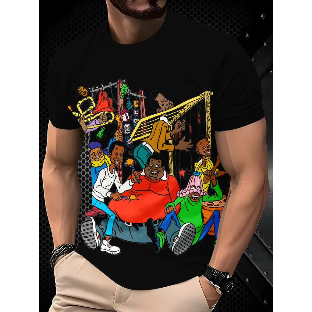 Camiseta masculina retrô de personagem de desenho animado estampada de manga curta exclusiva divertida estilo rua gola r