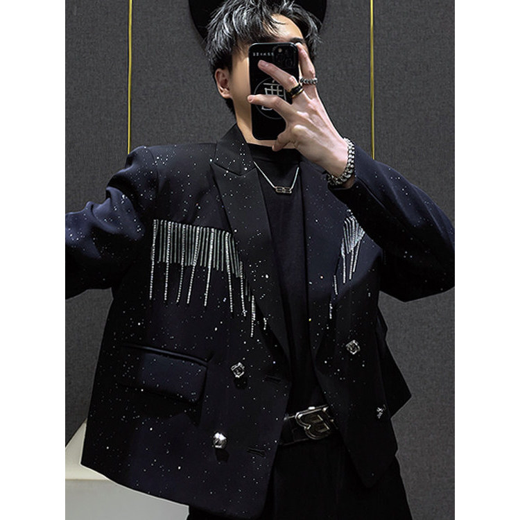 2026 primavera outono nicho frito rua Design franjas Gypsophila Blazer masculino ins versão coreana almofada de ombro te