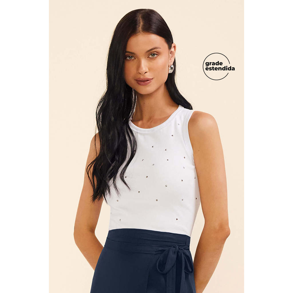 Regata Feminina Strass Ribana Marialícia Branco