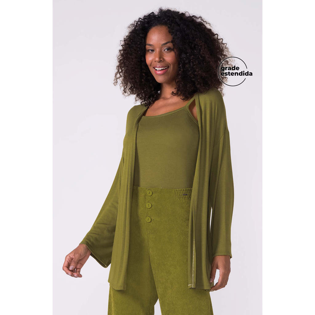 Conjunto Feminino Regata e Cardigan Leve Marialícia Verde
