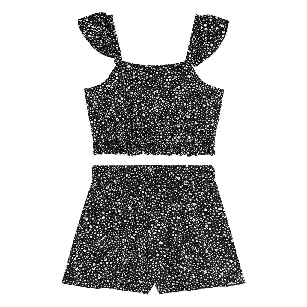 Conjunto Juvenil Menina Floral Viscose Beats Preto