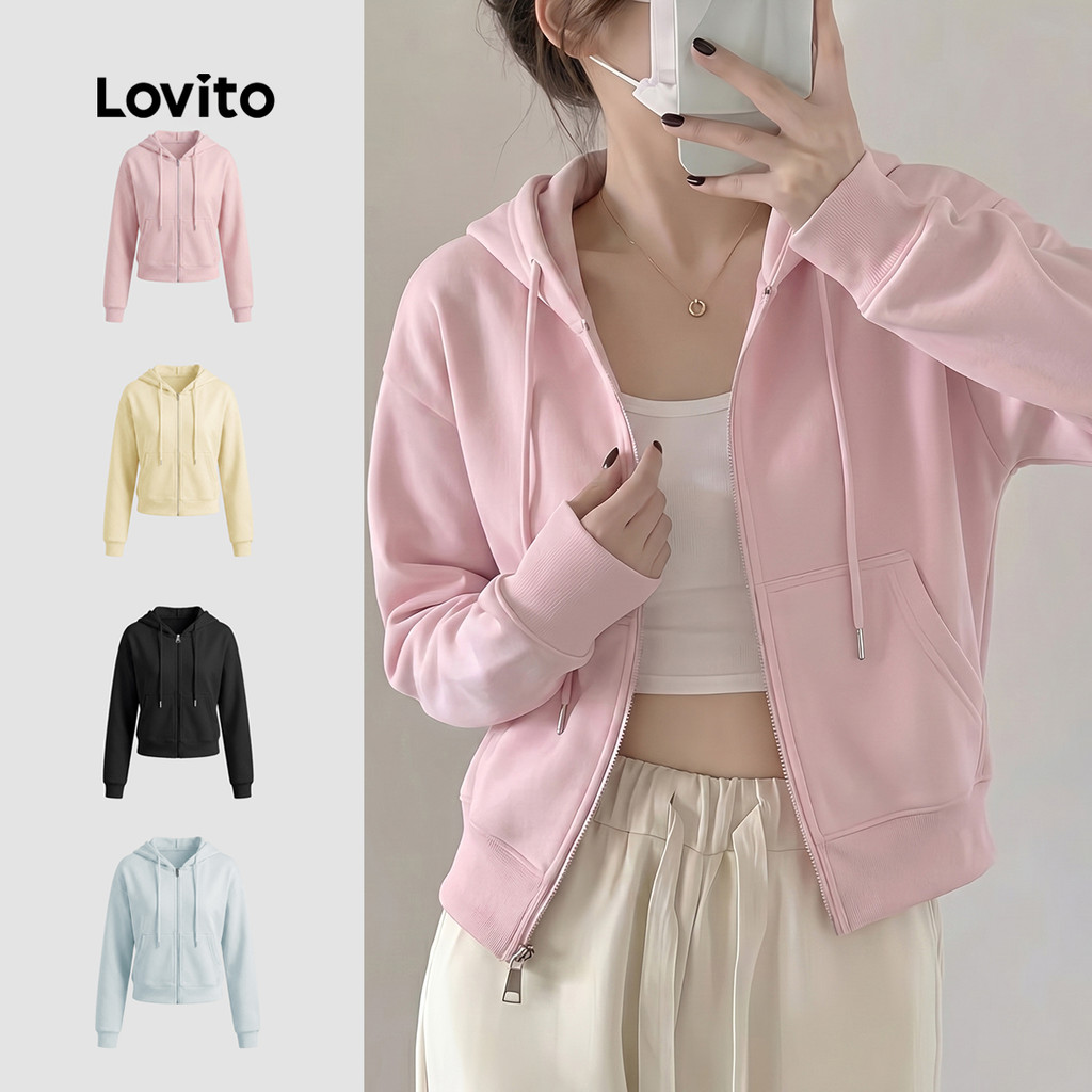 Lovito Jaqueta Casual para Mulheres em Rosa Simples e Confortável para Outono/Inverno LNA148250