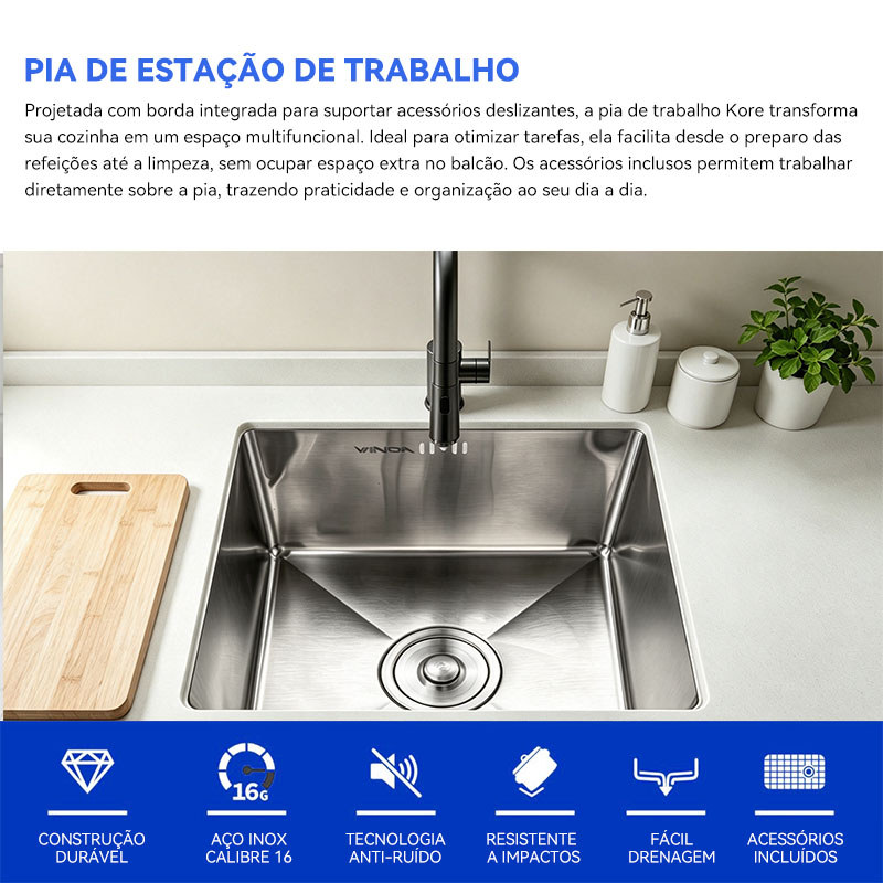 Cuba de Inox Cozinha 40x40 com Torneira Água Fria · foto 2