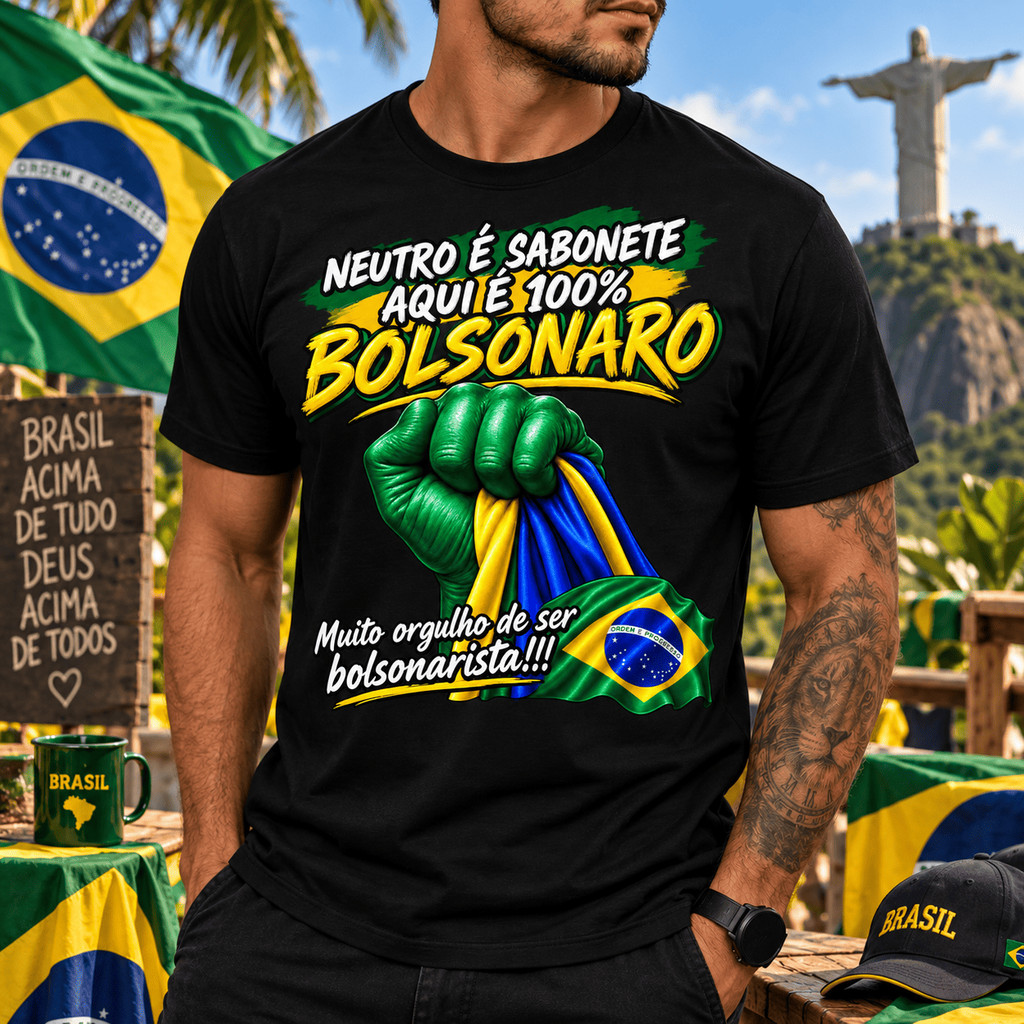 Camiseta Bolsonaro Unissex 100% Algodão Estampada 100% Algodão Muito confortavel