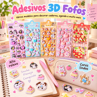 Adesivo 3D Squishy Bumbum Antistress Cartela Kawaii Fofinho Coelho Gatinho Panda ansiedade squish