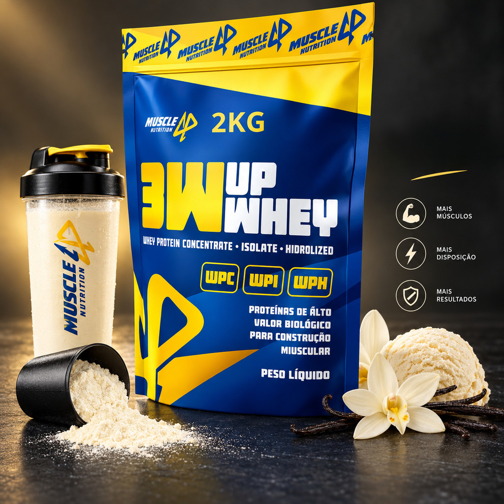 Whey Protein 3w 100% Puro 24g De Proteína / 1kg Muscle Up Nutrition - SABORES