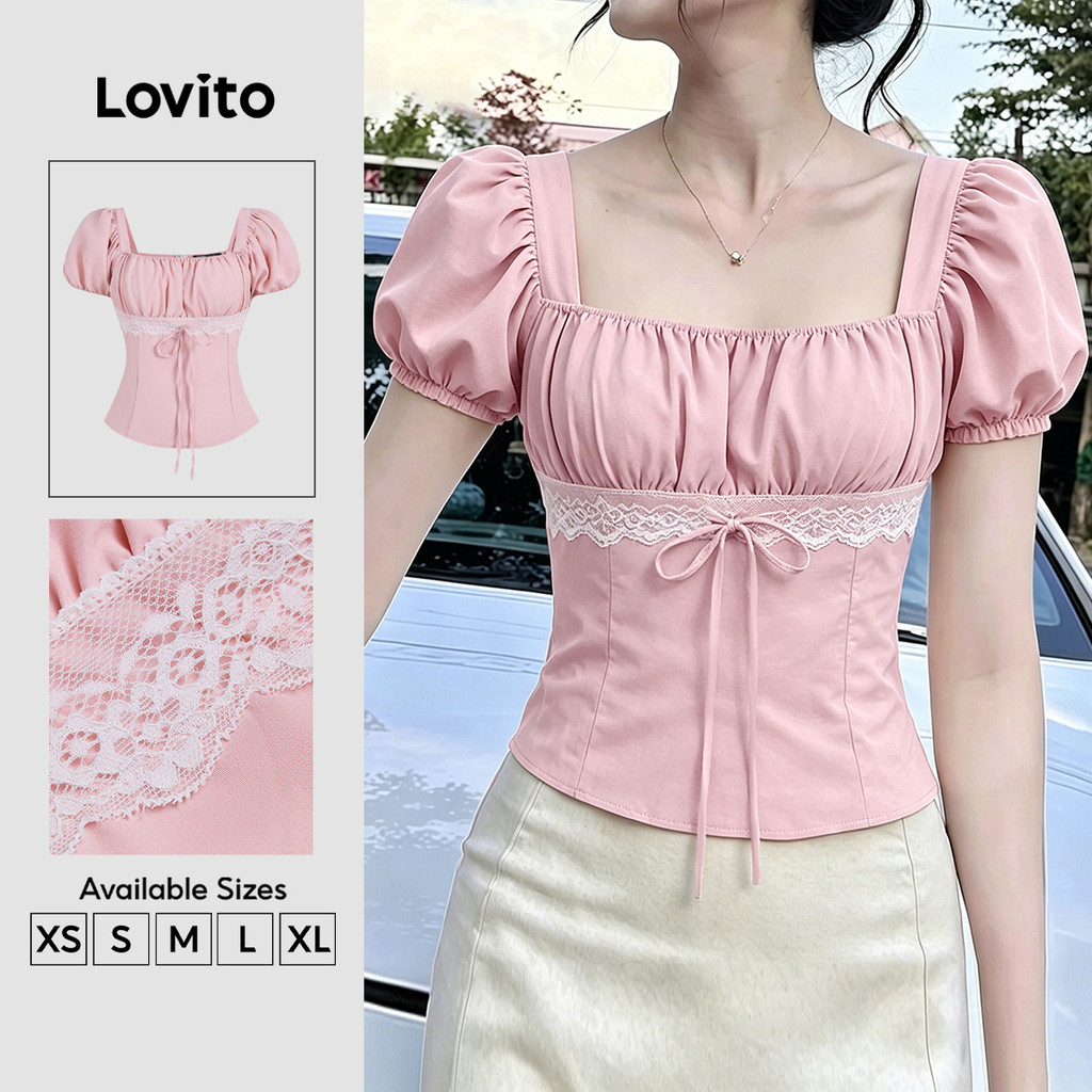 Lovito Blusa Casual Em Tecido Coreano Com Laço E Zíper Rosa Para Primavera/verão Feminina L195ED080