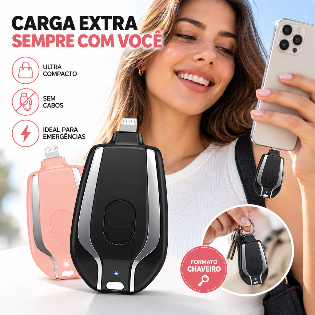 Carregador Portátil Mini Chaveiro Power Bank 1500mAh Emergência Universal Leve Para Viagem