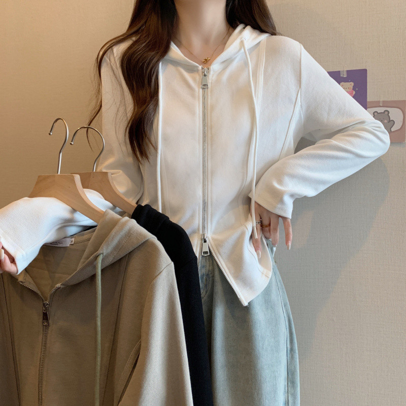 Blusa Com Capuz Irregular Feminina Estilo Coreano Elegante Manga Comprida Casual Moda Camisa Top