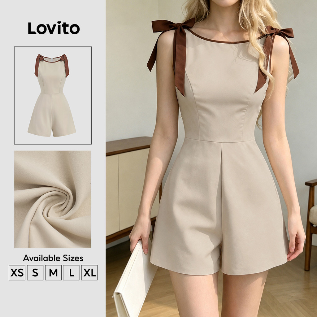 Lovito Elegante Macacão Colorblock Laço Simples para Mulheres Primavera/Verão JRK8P2D948