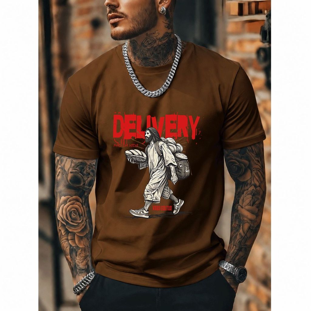 [Premium Algodão Puro]TAC Camiseta Oversized Streetwear Masculina e Feminina, Estampa Delivery, 100% Algodão, Estilo Cas