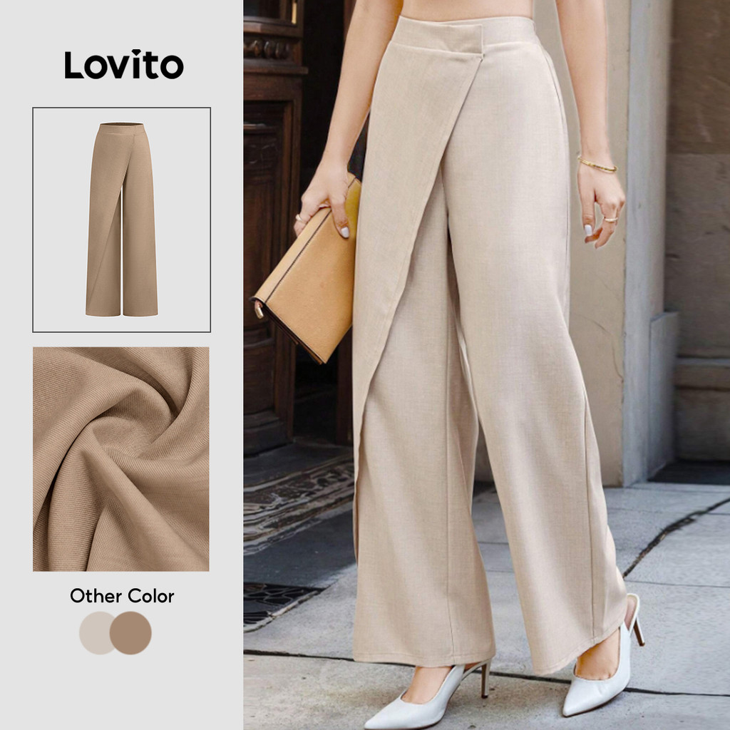 Lovito Elegante Calças Assimétricas De Primavera/verão para Deslocamento Na Cor Damasco Para Mulheres L171AD071
