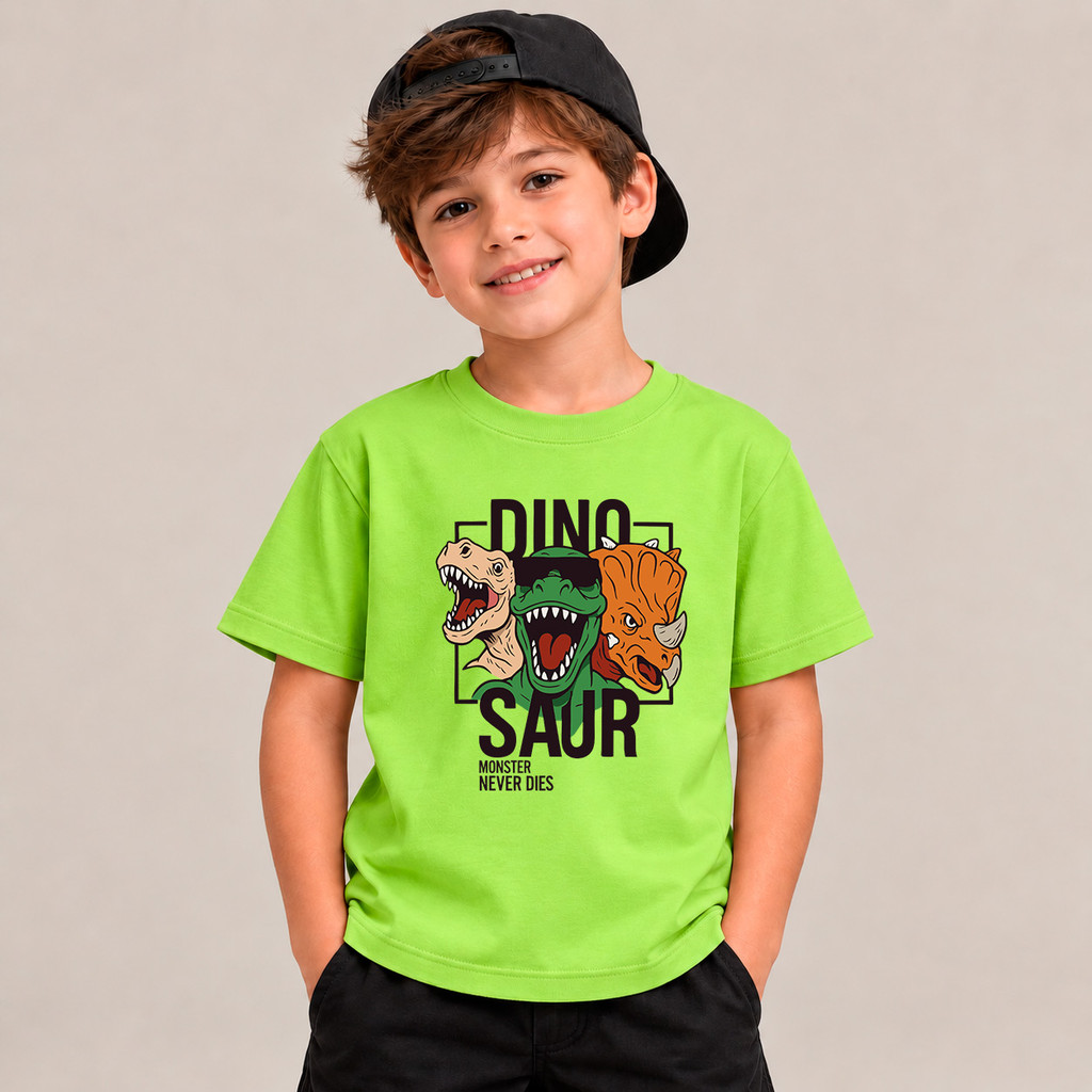 Camiseta Infantil Dinossauros Dinos 100% Algodão Look Divertido Passear Brincar - Presente Criança Cores Vibrantes