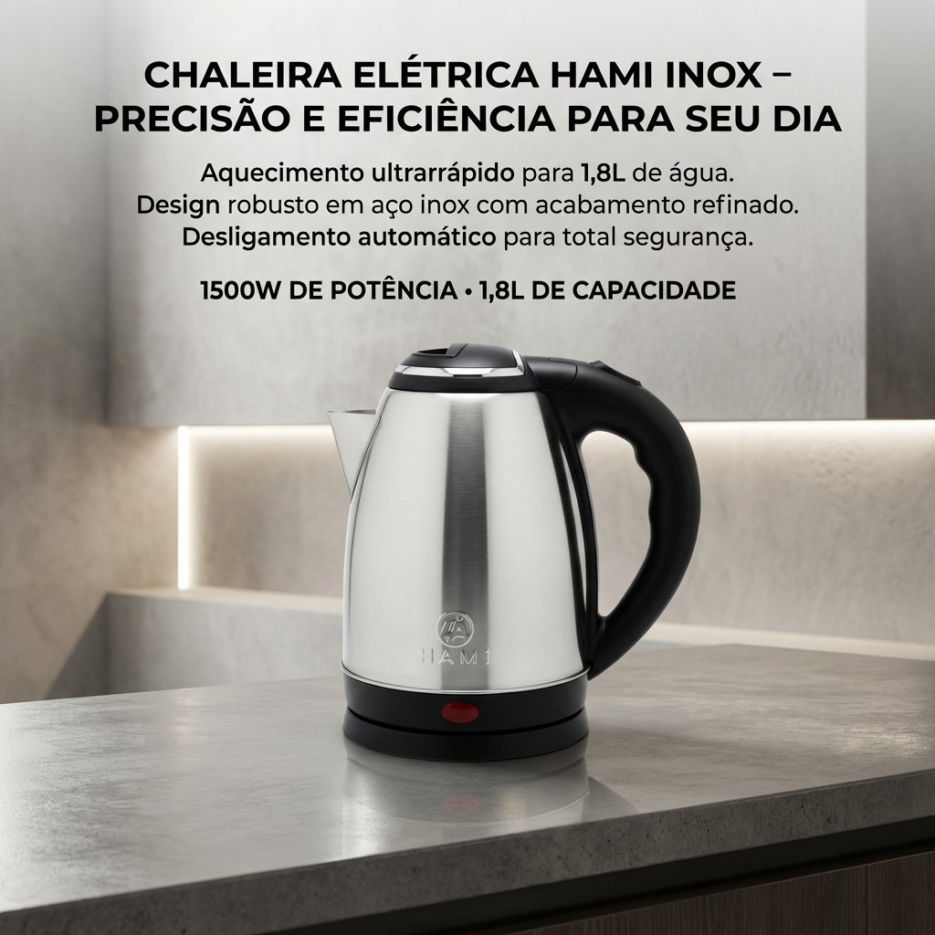 Chaleira Elétrica Inox 1500W 220V Jarra Capacidade 1,8L Desligamento Automático