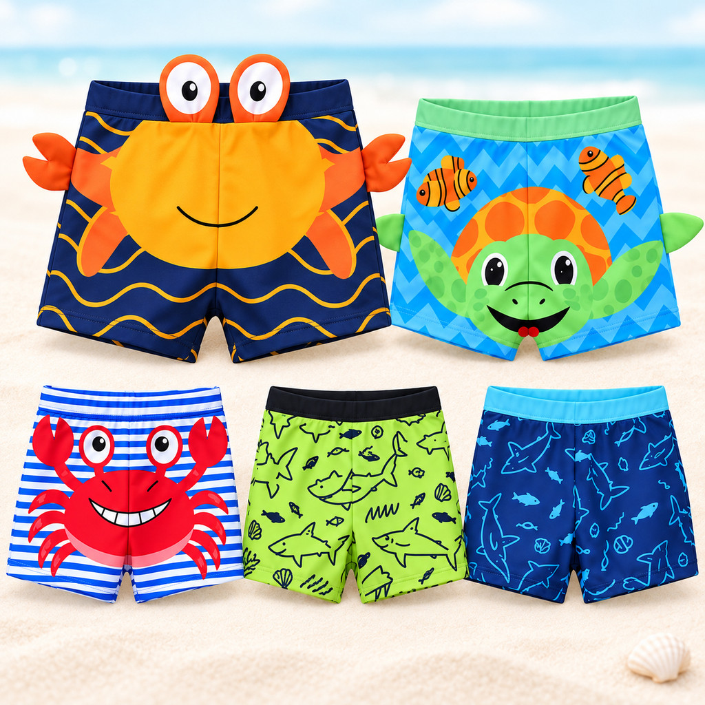 Sunga Boxer Infantil Masculina para Menino Praia Piscina Short de Banho Criança Estampas Divertidas Cores Sortidas