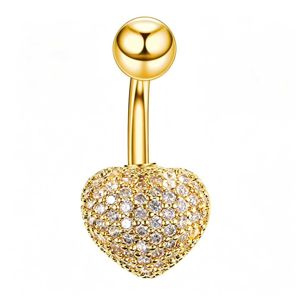 Piercing Umbigo Coração Esfera Zircônia Dourado Prateado Brilhante