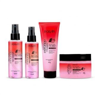 Kit Banho Cuidado Corporal Poran Morango Com Chantilly Oleo Hidratante Esfoliante Body Splash