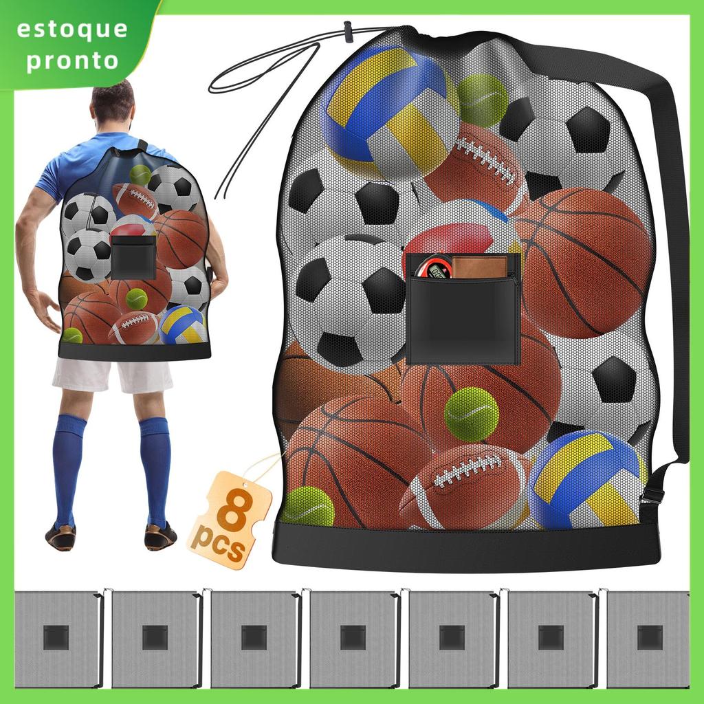 Bolsa De Bola De Malha Extra Grande Com Alça De Ombro E Suporte De Bolso 8-10 Futebol Basquete Vôlei SHOPSKC9539