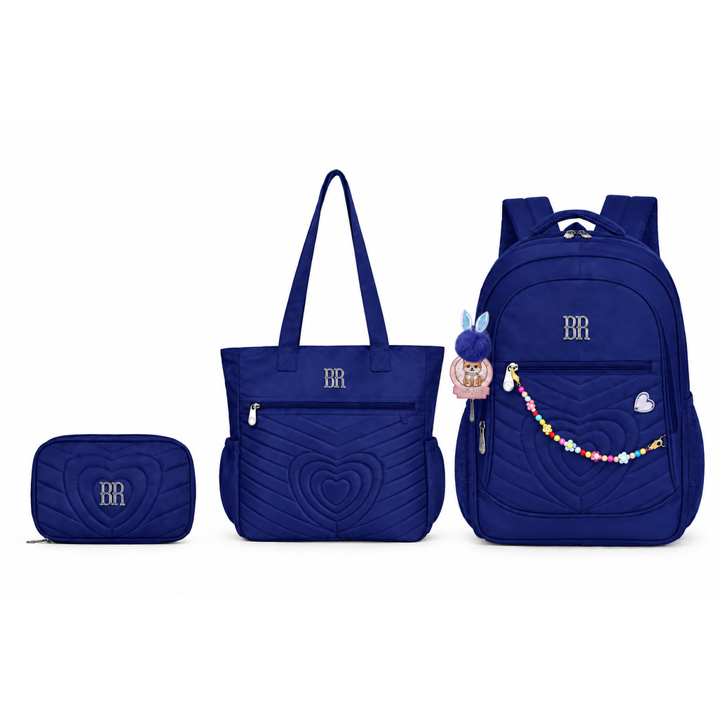 Kit Mochila Escolar Menina 3 em 1 Mochila Bolsa Necessaire Grande Capacidade Impermeável
