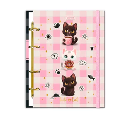 Caderno Argolado Colegial 80fls Cute & Cat - CADERSIL Capa:Cute & Cat Rosa