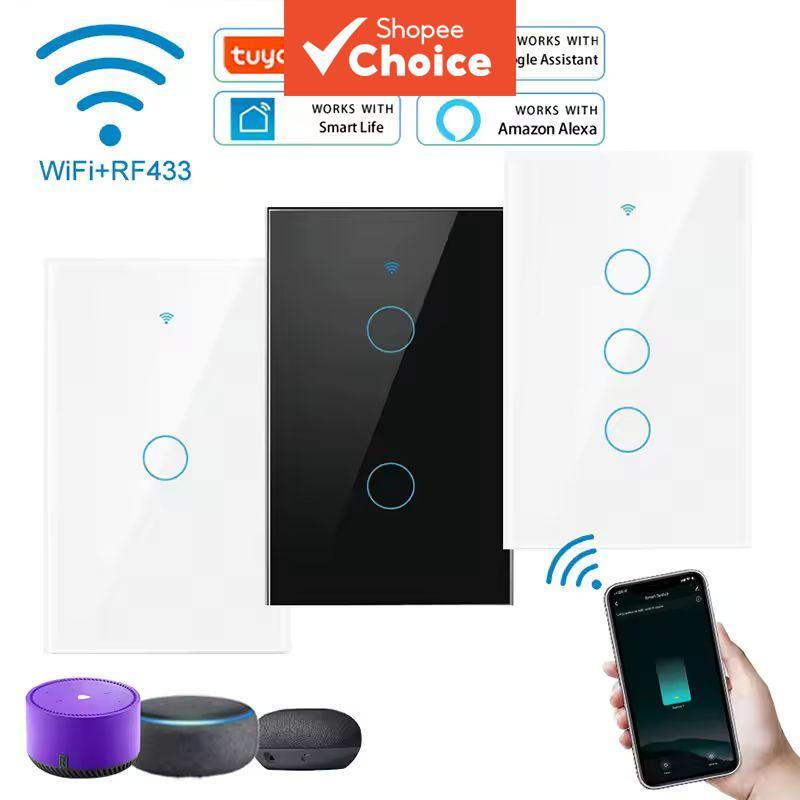 Interruptor de Luz Inteligente Touch Sem/Com Fio Neutro, Painel de Parede EUA AXUS WiFi Bluetooth, Compatível com o App