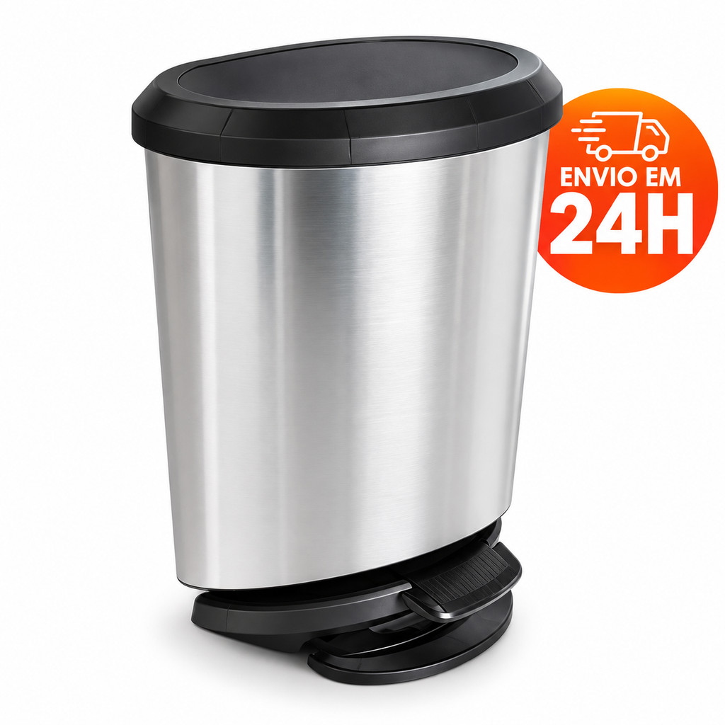 Lixeira com Pedal 20 Litros Label Inox com Tampa para Banheiro Cozinha Escritório