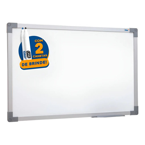 80x60 Quadro Branco Lousa Moldura Cor Alumínio + 2 Canetas Azul E Preta