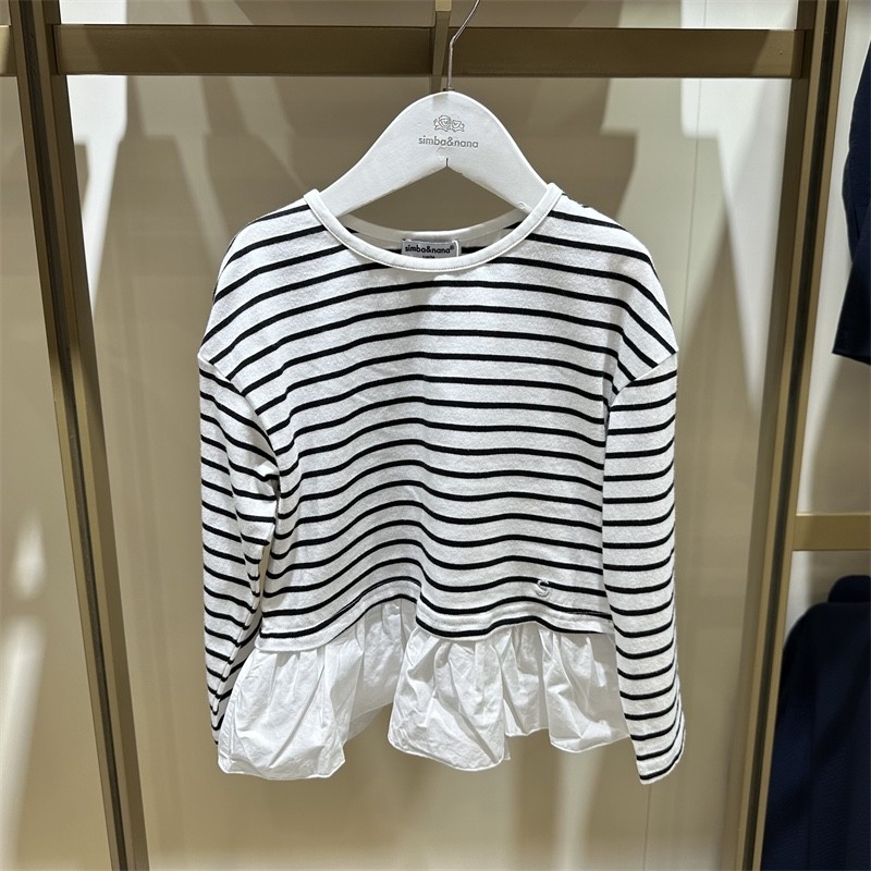 Primavera outono Simba Nana roupas infantis meninas em torno do pescoço listrado manga comprida camiseta médio pequeno c
