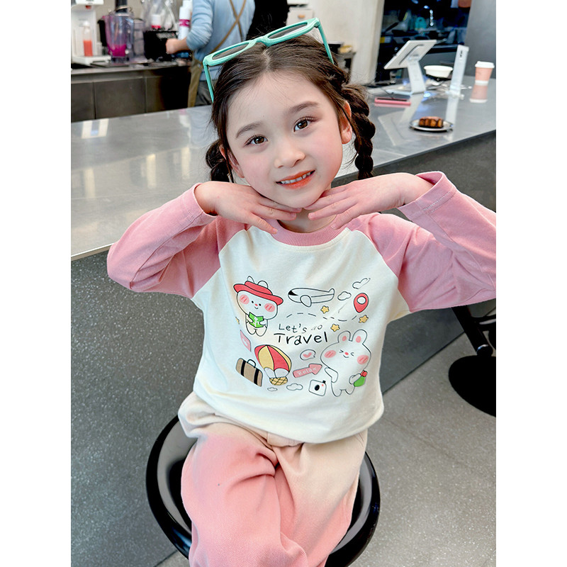 Meninas camiseta de manga comprida primavera outono moda novo estilo infantil estilo ocidental outono bebê menina topo p