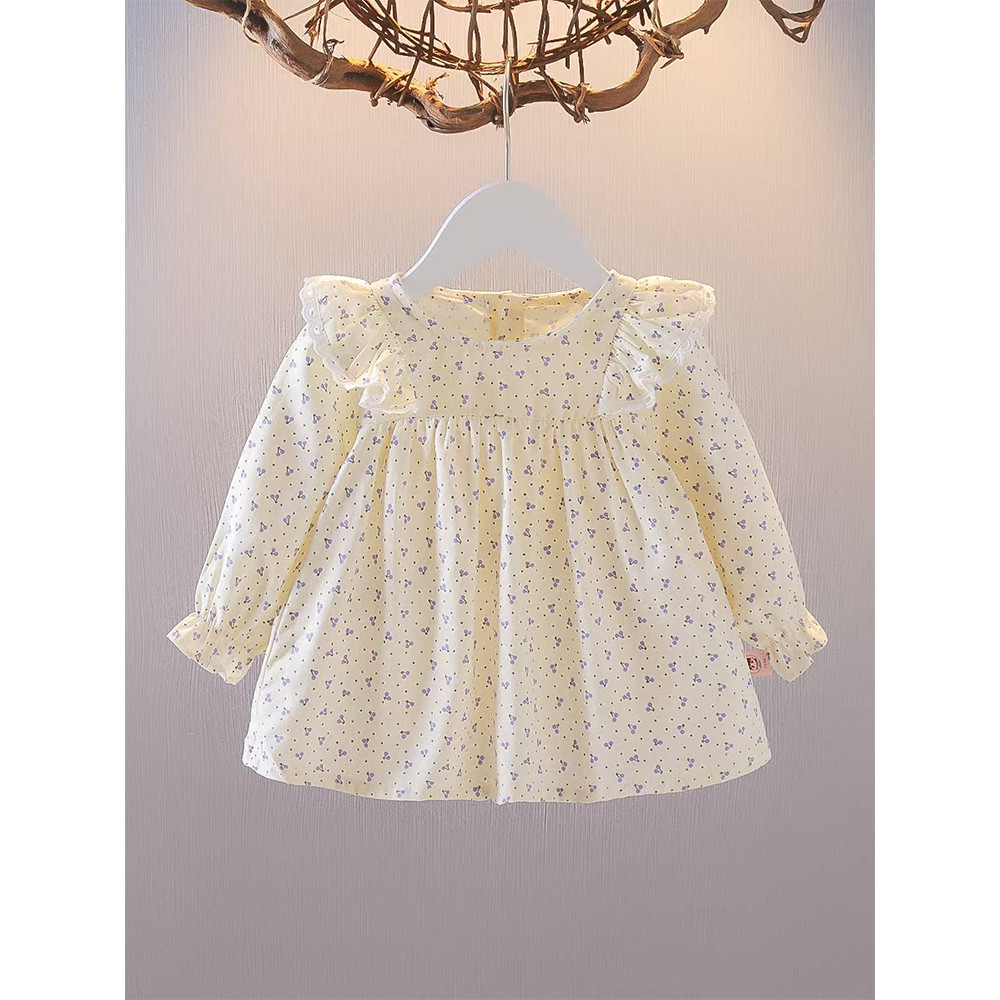 2025 primavera bebê menina versão coreana crianças topo meninas casuais crianças de manga comprida camiseta bebê Floral 