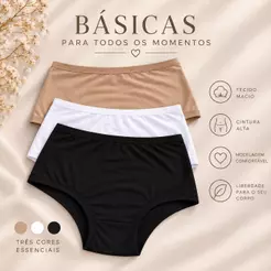 Kit Calcinha Cintura Alta Gestante e Pós-Parto Segura Barriga Hot Pants