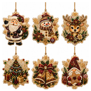 AMZ Enfeites clássicos de pintura de diamante de Natal em forma de floco de neve (conjunto de 6 peças) Enfeites de prese