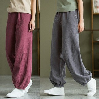 Moda Bloomers feminino 2026 verão novo estilo literário Retro solto calças casuais algodão linho verão calças à prova de