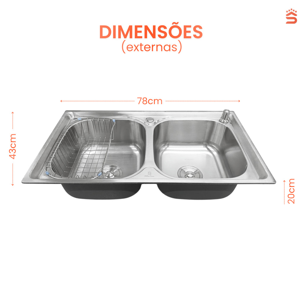 Cuba Dupla Aço Inox 304 Cozinha Gourmet 78X43cm com Acessórios · foto 2