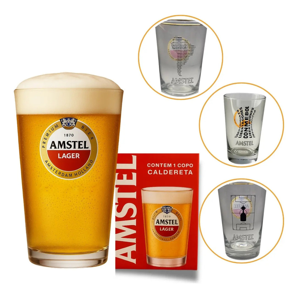 Kit com 3 copos caldereta Amstel Libertadores de 330 ml